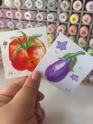 “Peas In A Pod” bundle of two veggie buddies aceo art card thumbnail 2