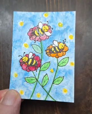 Sleepy Honey Bees aceo art card thumbnail 2