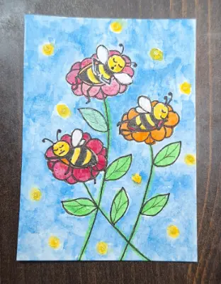 Sleepy Honey Bees aceo art card thumbnail 1