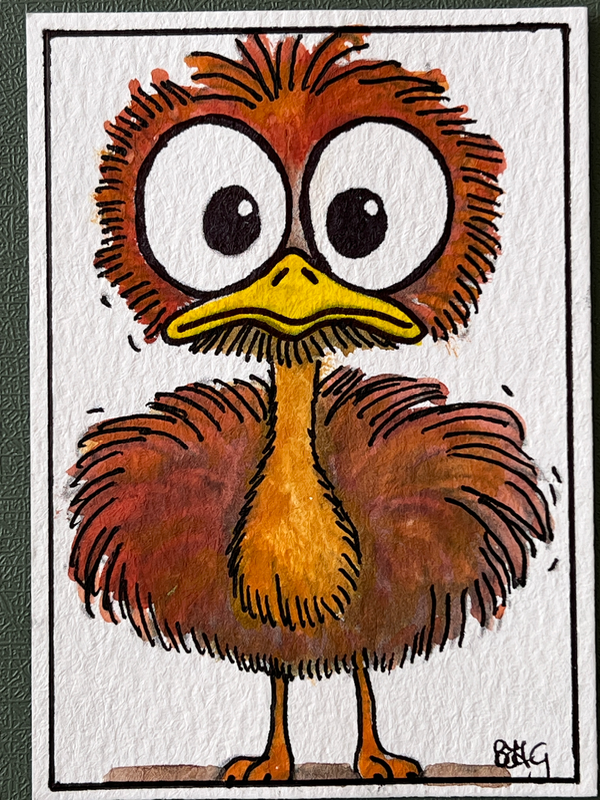 Surprised Emu aceo art card