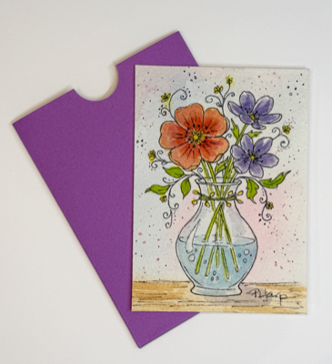 ACEO ORIGINAL Blooming Bouquet Flowers Watercolor/ Ink - Art by PHarp Watercolors aceo art card thumbnail 2