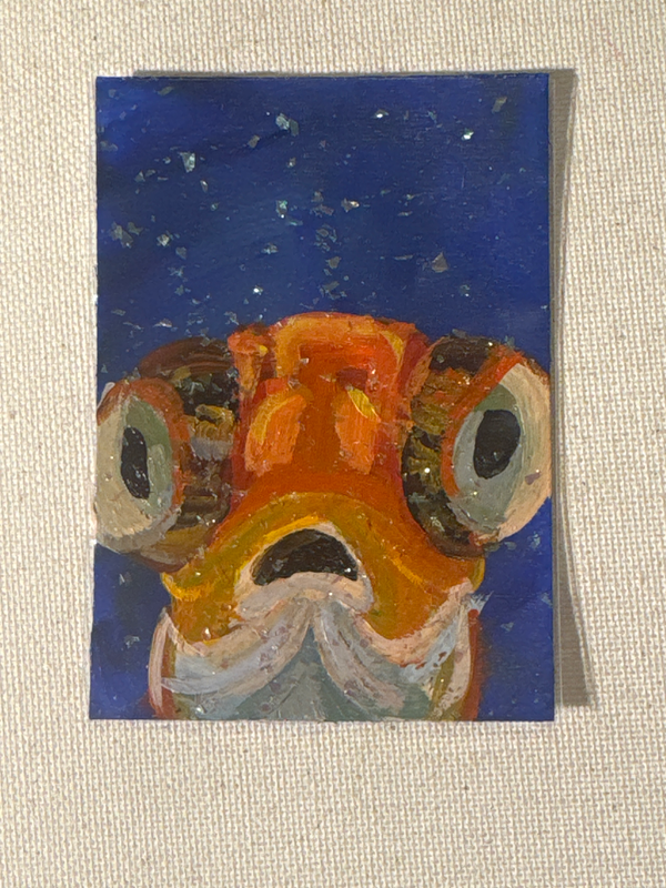 “Oh, hello” Goldfish aceo art card