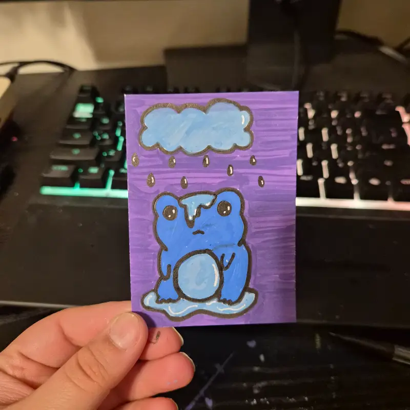 The Rainy Frog - Acrylic ACEO aceo art card
