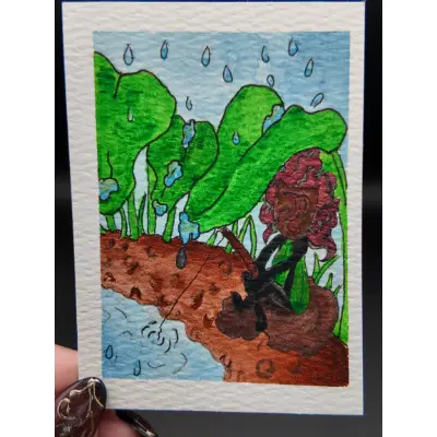 "Shelter from the Storm"  Original ACEO — Watercolor & Archival Ink with Metallic Watercolor Detail aceo art card thumbnail 1