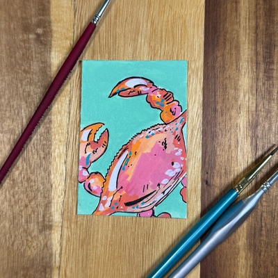 ACEO Original, Crab, Seafood, Louisiana, Acrylic, Abstract, By Lark Watercolor and Art aceo art card thumbnail 3