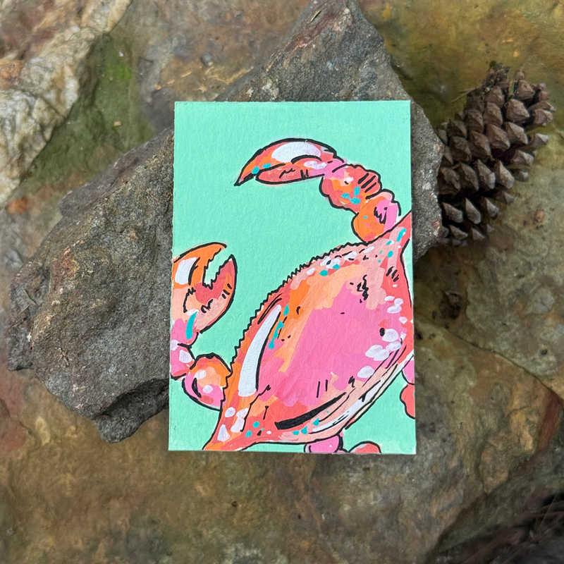ACEO Original, Crab, Seafood, Louisiana, Acrylic, Abstract, By Lark Watercolor and Art aceo art card