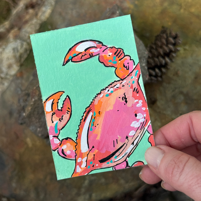 ACEO Original, Crab, Seafood, Louisiana, Acrylic, Abstract, By Lark Watercolor and Art aceo art card thumbnail 2