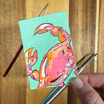 ACEO Original, Crab, Seafood, Louisiana, Acrylic, Abstract, By Lark Watercolor and Art aceo art card thumbnail 4