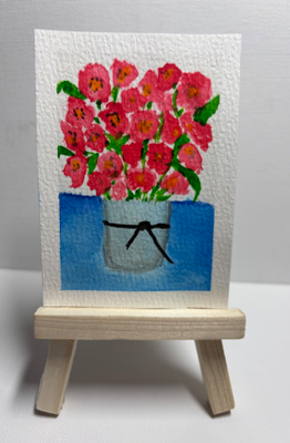 ACEO Original Pink Flower Bouquet Art Watercolor Painting Mini Floral aceo art card thumbnail 2