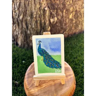 Peter the Peacock aceo art card thumbnail 2