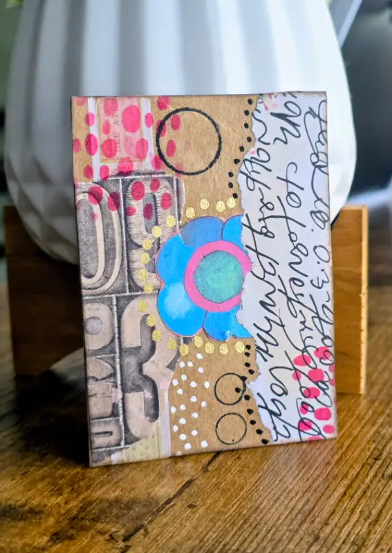 Blue Flower & Vintage Letters aceo art card