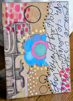 Blue Flower & Vintage Letters aceo art card thumbnail 2