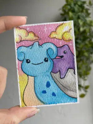 Ditto and Lapras Pokemon aceo art card thumbnail 1