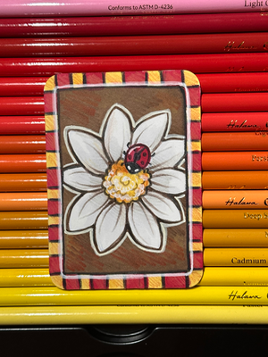 Daisy with a ladybug aceo art card thumbnail 1