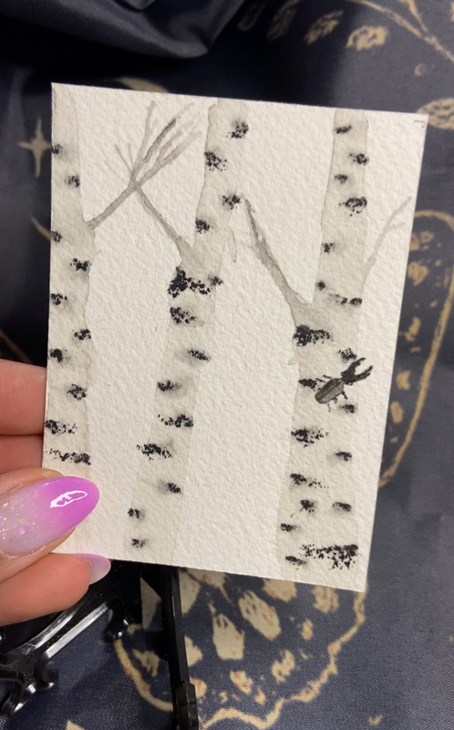 Aspen tree & Bug aceo art card