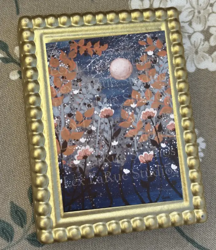 Dark Floral Moonlit Garden with Orange & Pink Flowers 2.5x3.5 in. SIGNED PRINT aceo art card