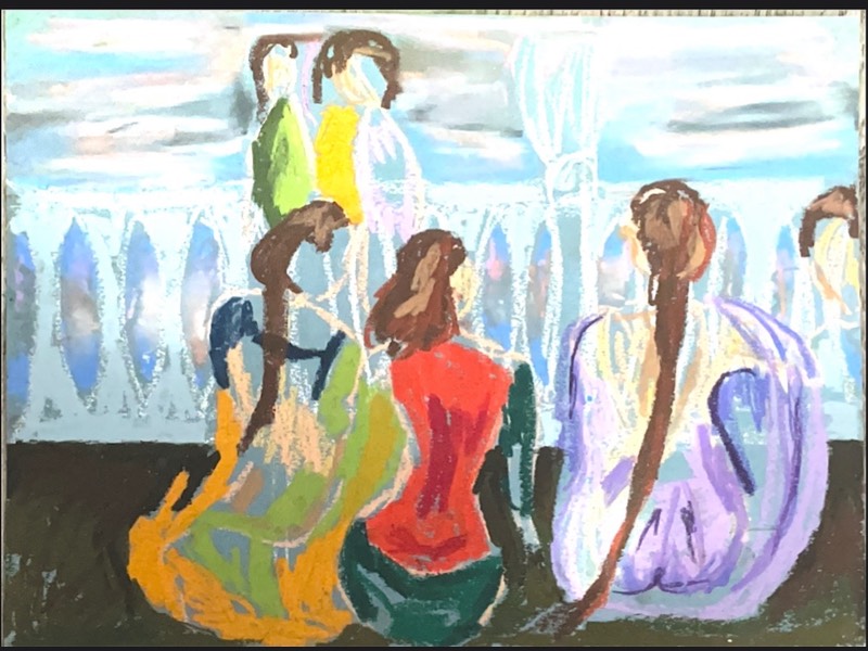 Girls on the balcony aceo art card
