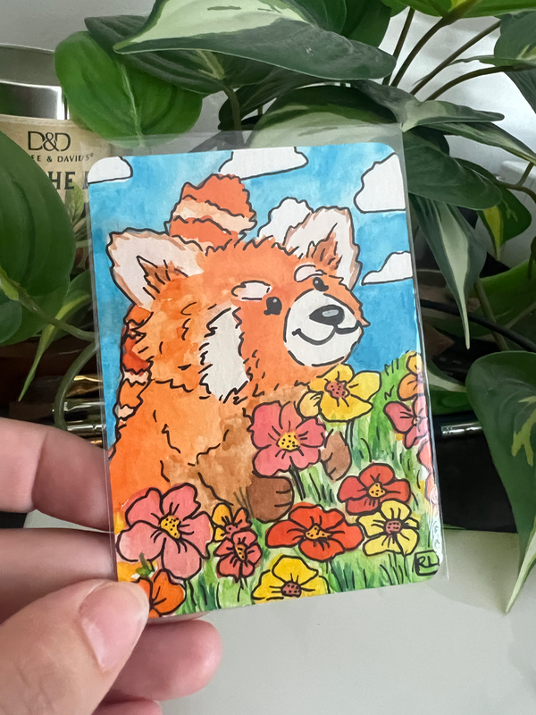 Red Panda Summer aceo art card