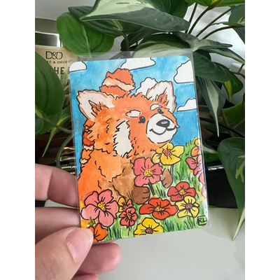 Red Panda Summer aceo art card thumbnail 1