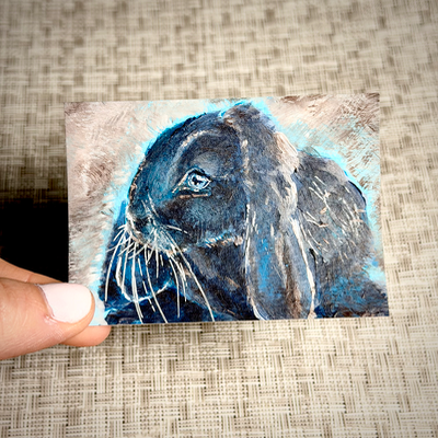 Floppy Bunny in Blue By Lizz. aceo art card thumbnail 1