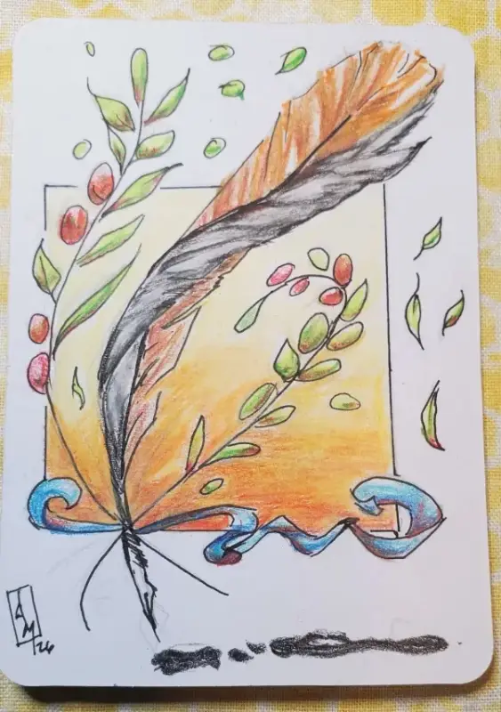 Feathers and Ivy: Ink Pen aceo art card