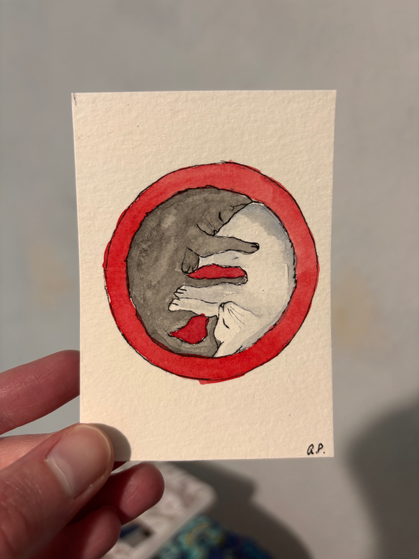 Two Cats Together aceo art card