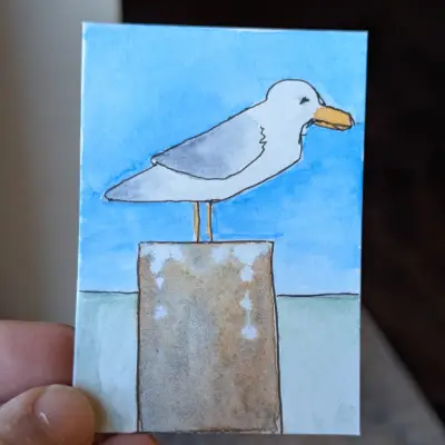 Seagull aceo art card thumbnail 2