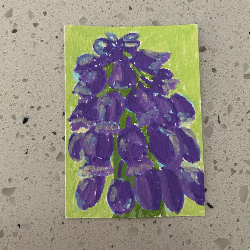 ACEO Original Abstract Flower Grape Hyacinths Set 2.5 x 3.5 Acrylic Marker one of three aceo art card