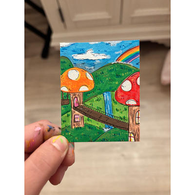 Mushroom Fantasy Land aceo art card thumbnail 1