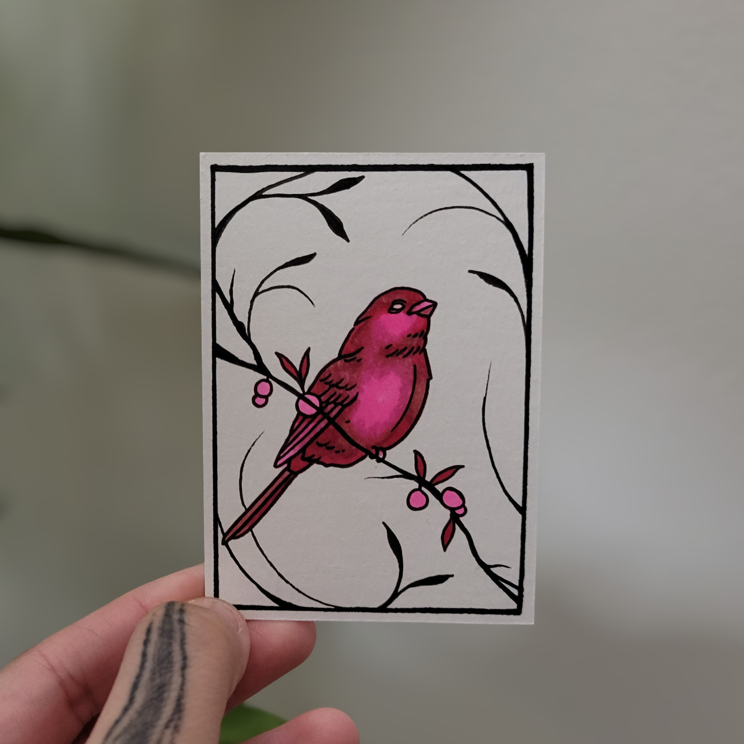 Pink Sparrow aceo art card