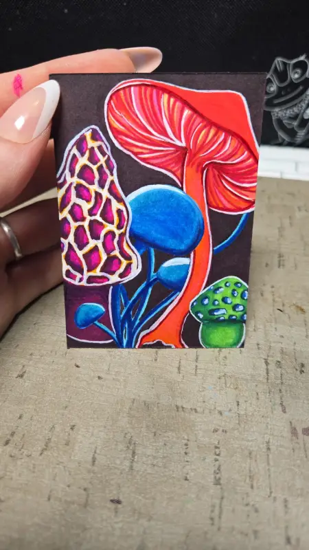 Neon Mushrooms aceo art card