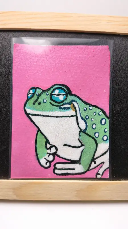 Aceo Original Acrylic Marker Dumpy Frog #3/5 by Critter Creatives-Glittery aceo art card