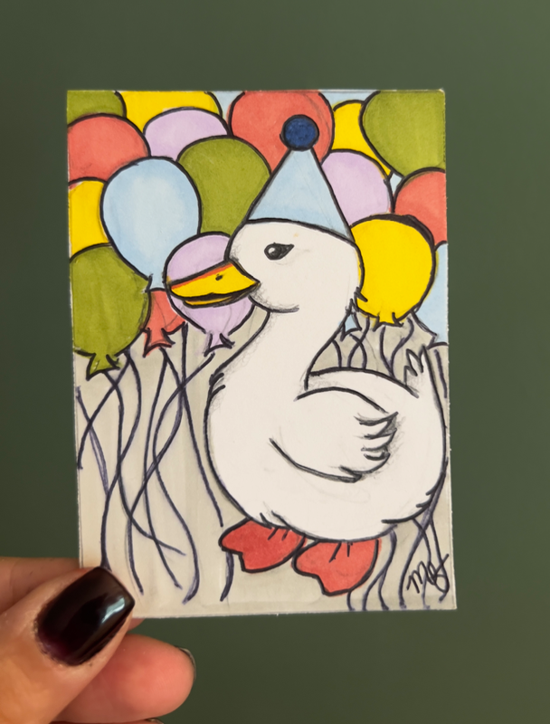 ACEO ORIGINAL “Happy Birthday Duck” aceo art card
