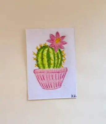 Blooming Cactus ACEO Original – Colored Pencil Mini Art – Cute Flowering Plant Illustration – OOAK A aceo art card thumbnail 1