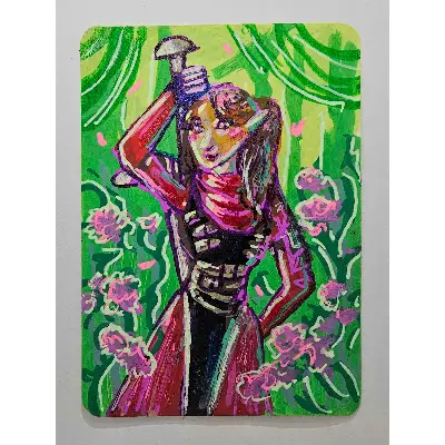 Red Elven Knight aceo art card thumbnail 3