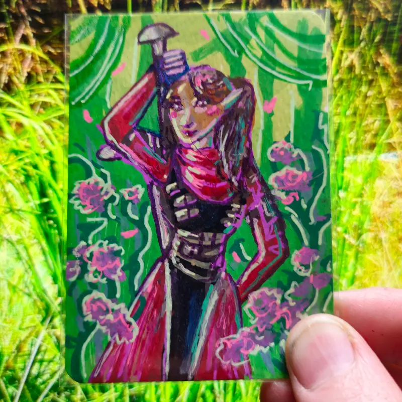Red Elven Knight aceo art card