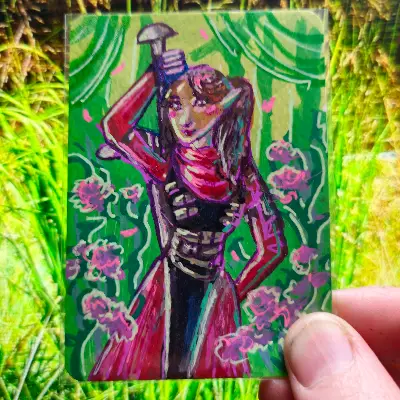 Red Elven Knight aceo art card thumbnail 1