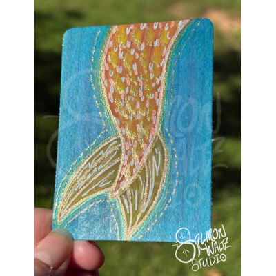 Classic Gold Mermaid Fin aceo art card thumbnail 2