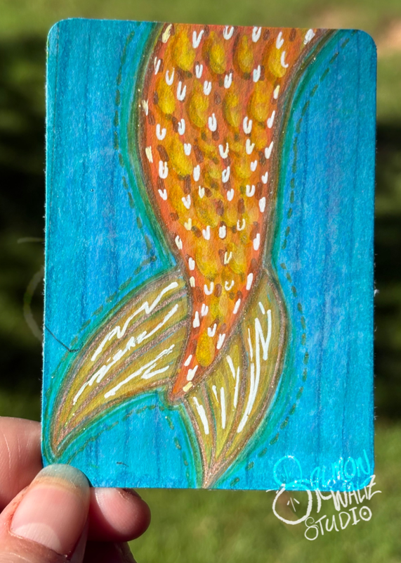 Classic Gold Mermaid Fin aceo art card