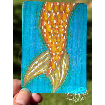 Classic Gold Mermaid Fin aceo art card thumbnail 1
