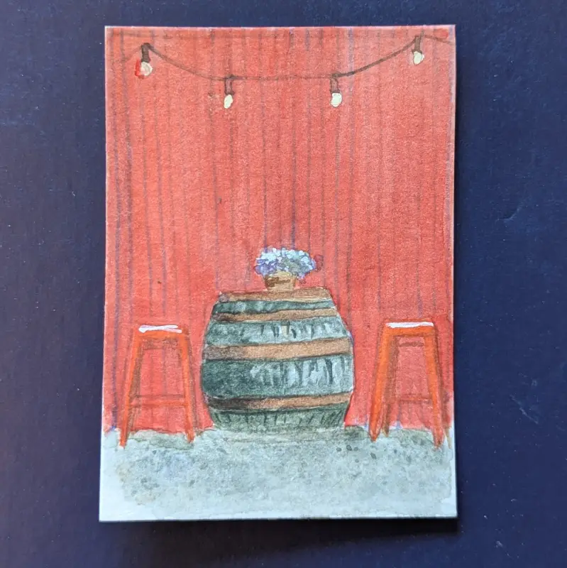 Red Wall and Barrel aceo art card