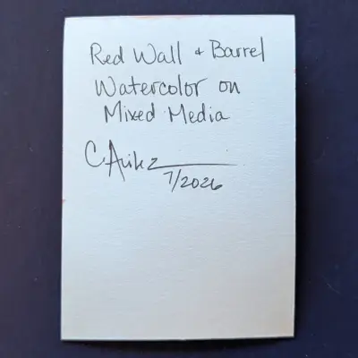Red Wall and Barrel aceo art card thumbnail 2
