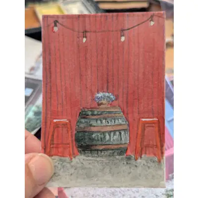 Red Wall and Barrel aceo art card thumbnail 3