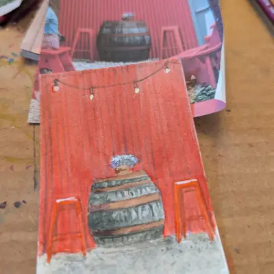 Red Wall and Barrel aceo art card thumbnail 4