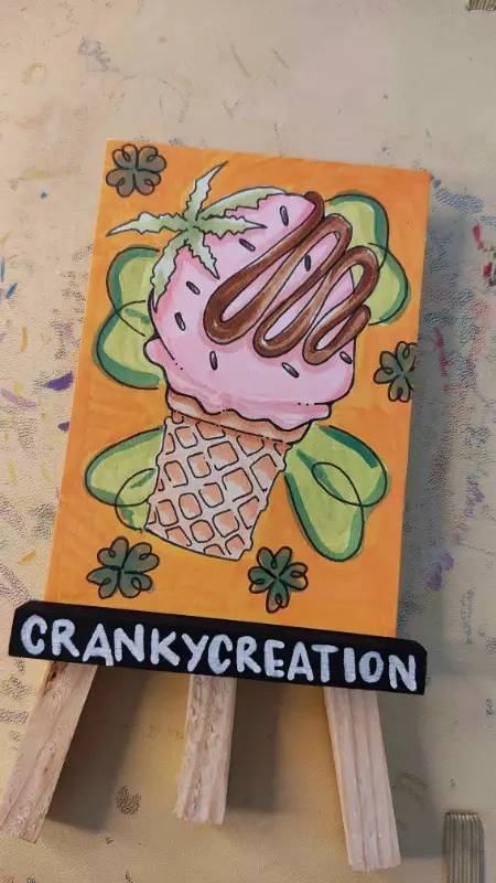 Lucky Strawberry Ice Cream aceo art card