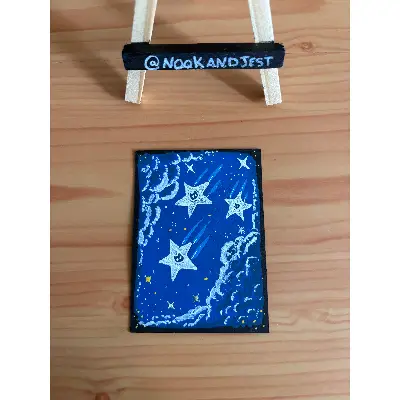 Shooting stars and black cats - acrylic marker and white ink on black mixed media paper aceo art card thumbnail 2