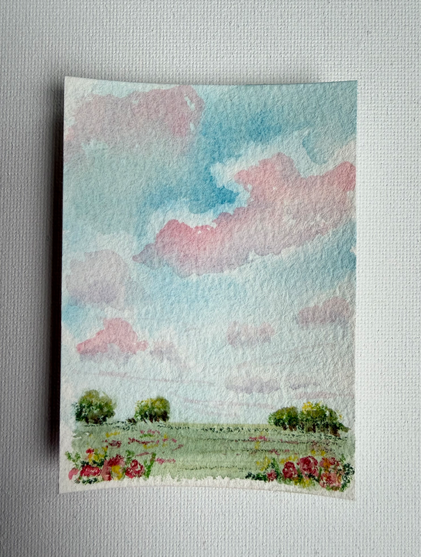 Pink Clouds aceo art card