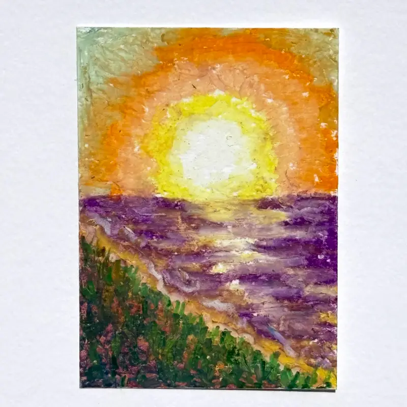 Sunset from the grassy cliff aceo art card