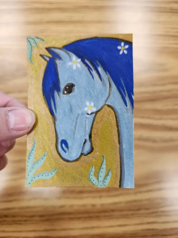 Blue Horse aceo art card