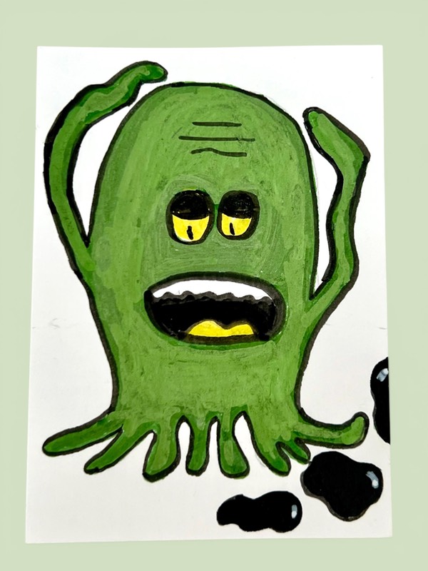 Alien ACEO “Ink Spill” Cartoon Illustration aceo art card